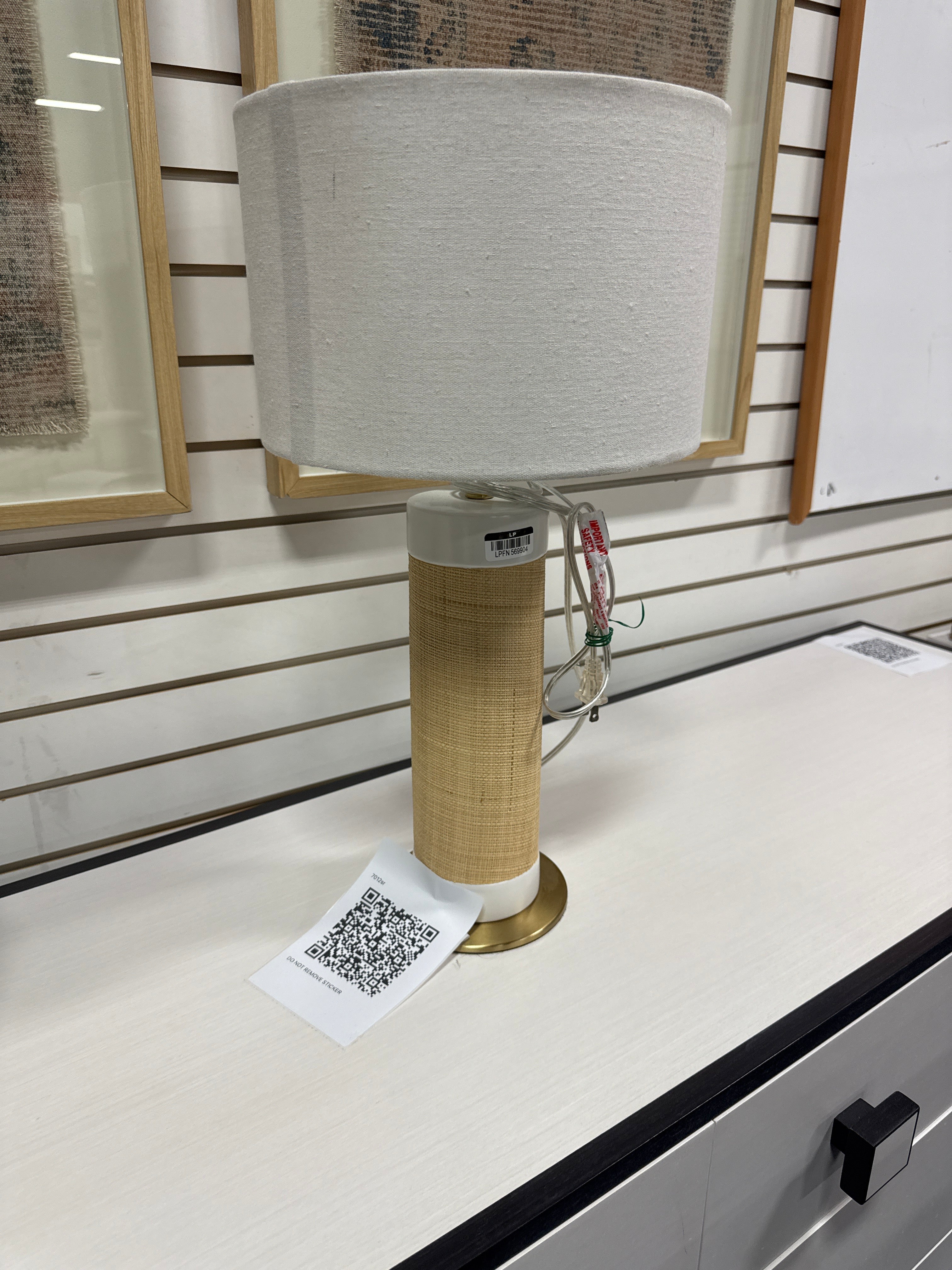 Ceramic Table Lamp with Natural Wrap White SHOWROOM ITEM