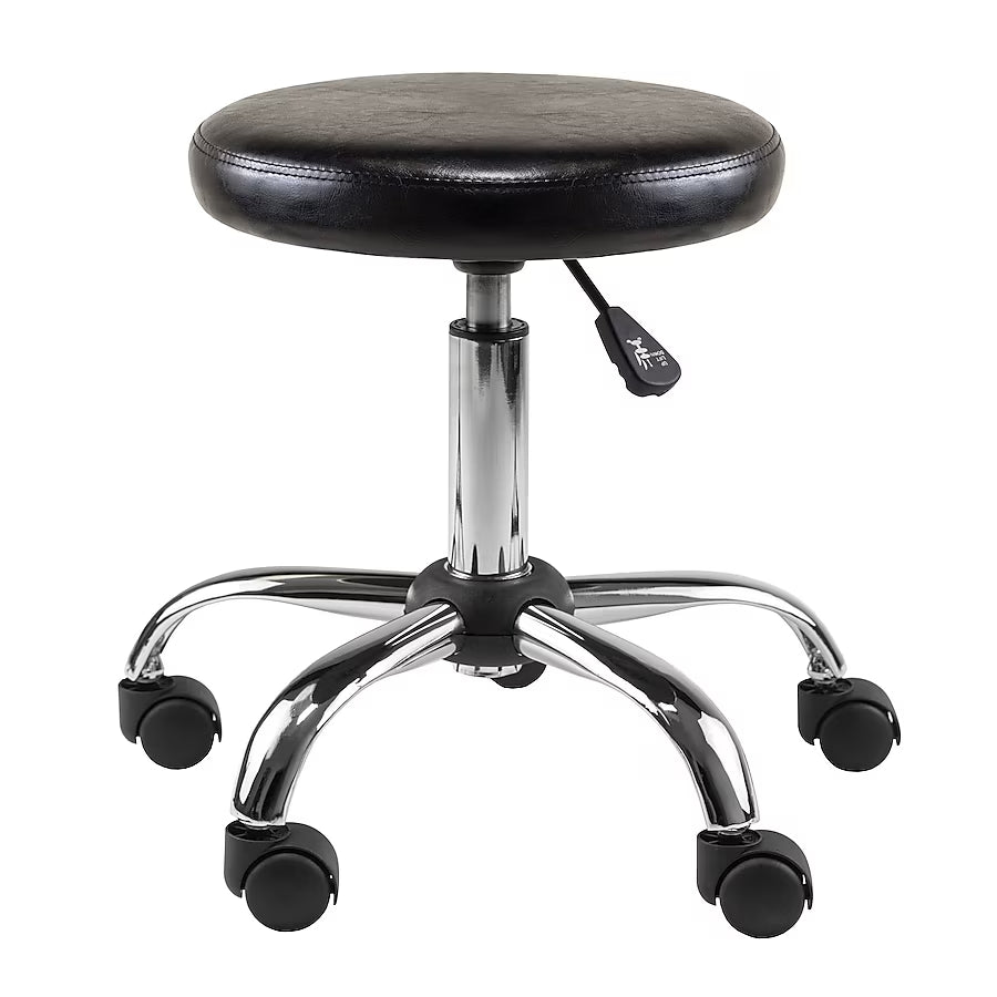 Black/Chrome Short Upholstered Swivel Metal Bar Stool