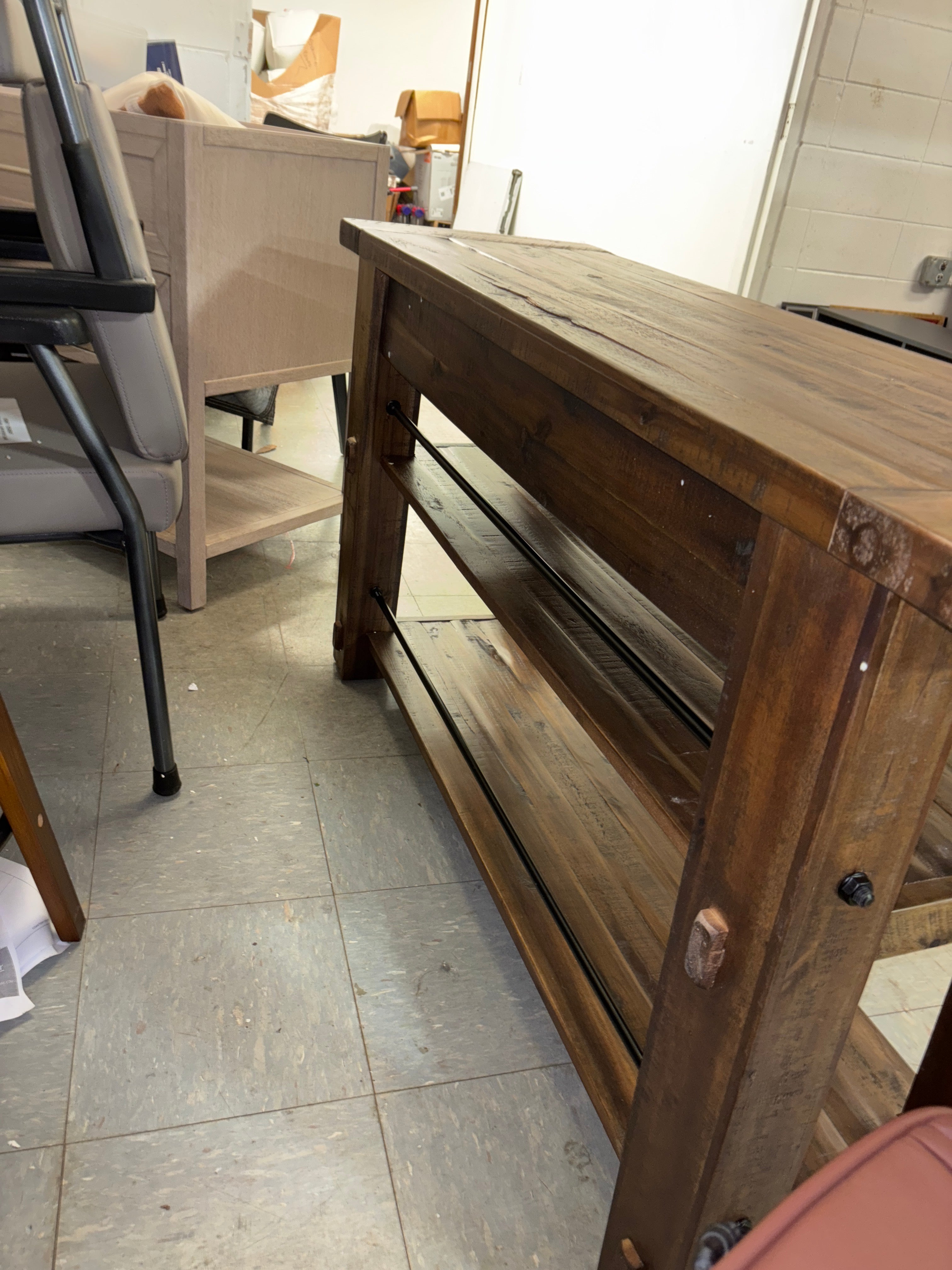 54" Durango Brown Standard Rectangle Wood Console Table with 2-Shelves SHOWROOM ITEM