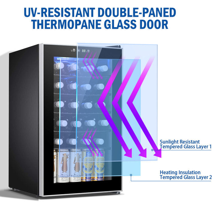 24 Bottle & 86 Can Single Zone Freestanding Beverage Cooler & Wine Refrigerator Cooler