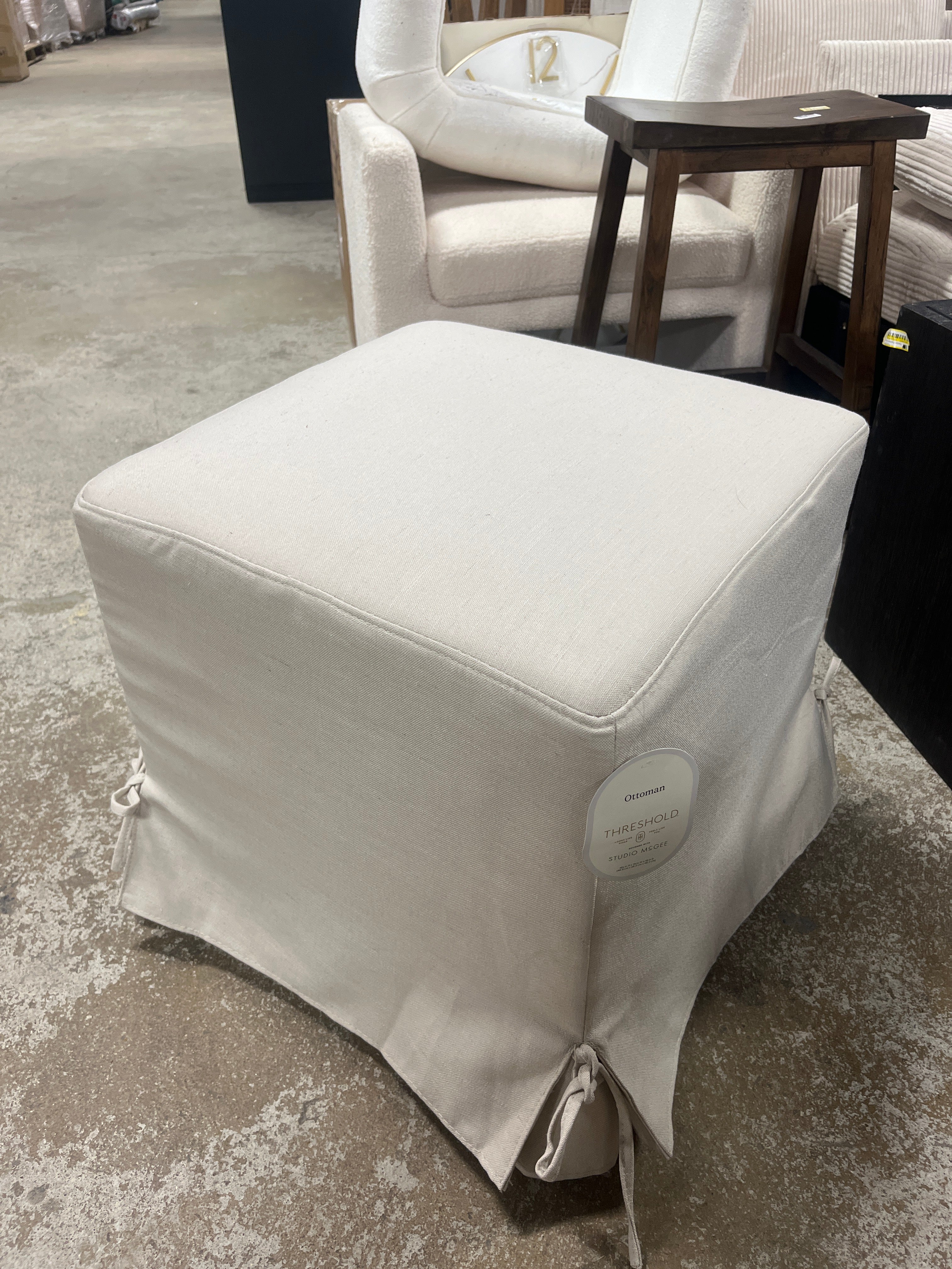 Lynwood Slipcover Cube Ottoman with Tie Details Cream - Threshold™ designed w/Studio McGeeSHOWROOM ITEM