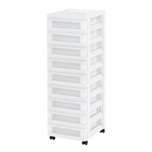 9-Drawers White Rolling Plastic Storage Drawer Cart