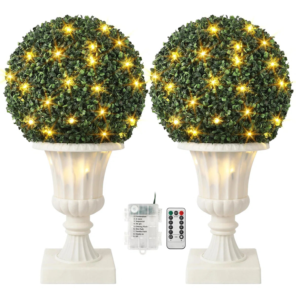 Artificial Plant Topiary Ball, Pre-Lit Artificial Topiary Plant With Lights