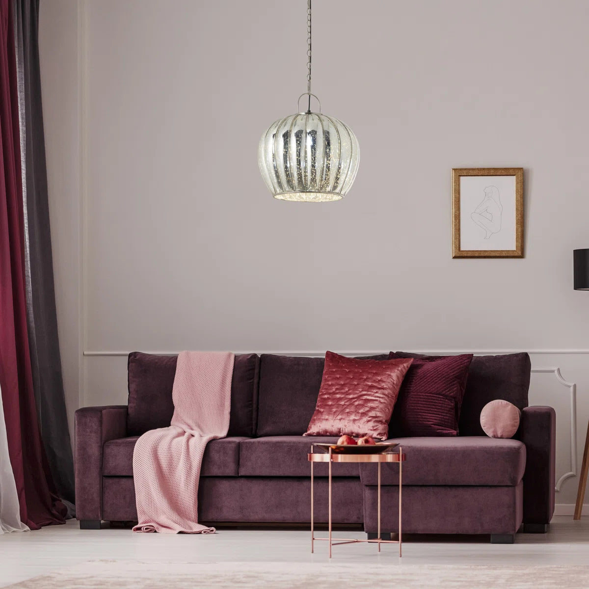 Meelad 1-Light Large Silver Mercury Glass Globe Pendant