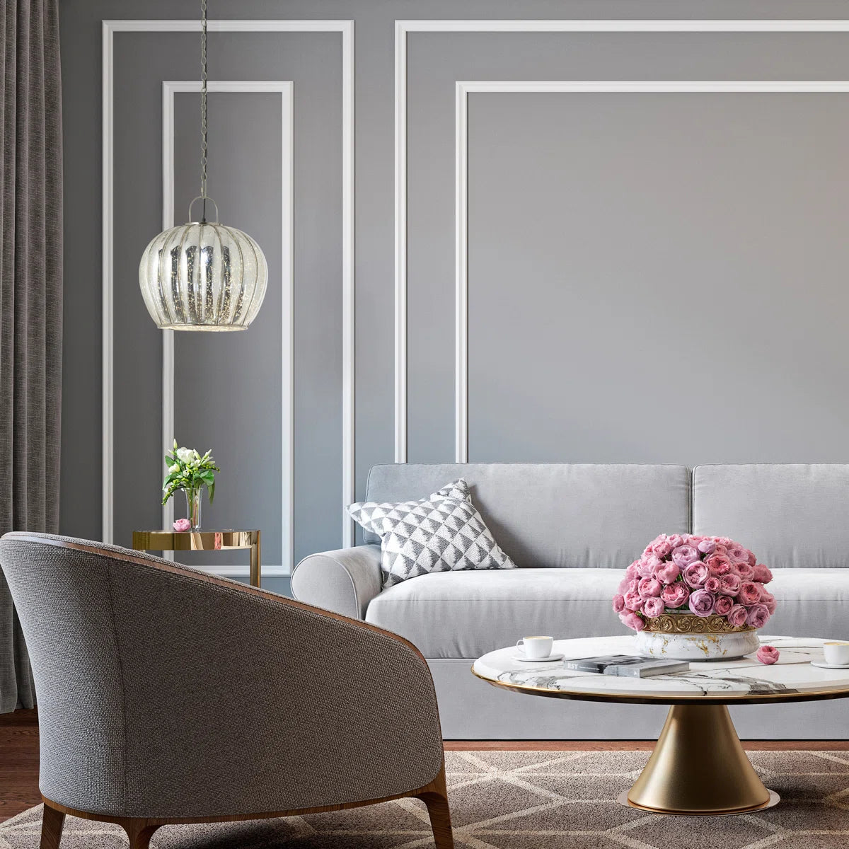 Meelad 1-Light Large Silver Mercury Glass Globe Pendant