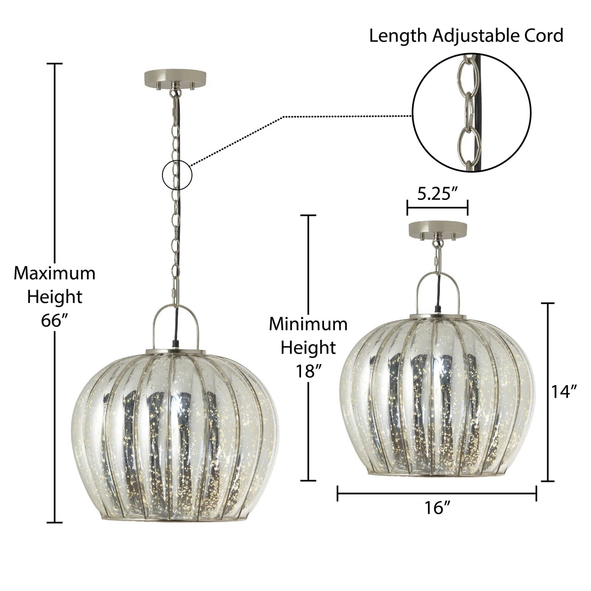 Meelad 1-Light Large Silver Mercury Glass Globe Pendant