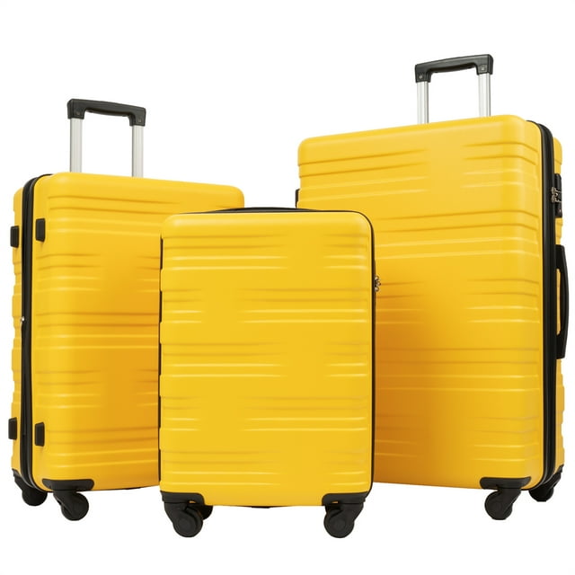 3 Piece Expandable Luggage Sets, ABS Hardside Suitcase with Spinner Wheels and TSA Lock, Yellow
