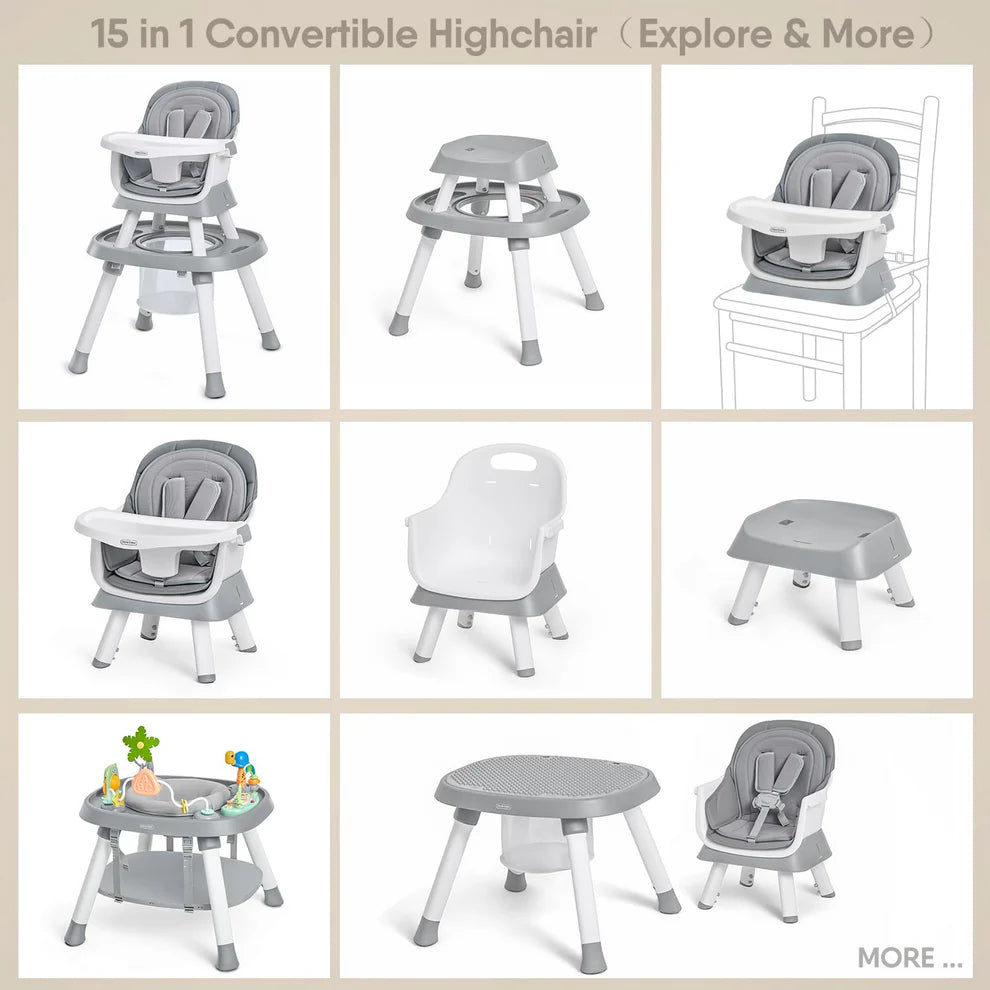Baby High Chair, 1 Convertible, Booster Seats with Tray, (Grey)
