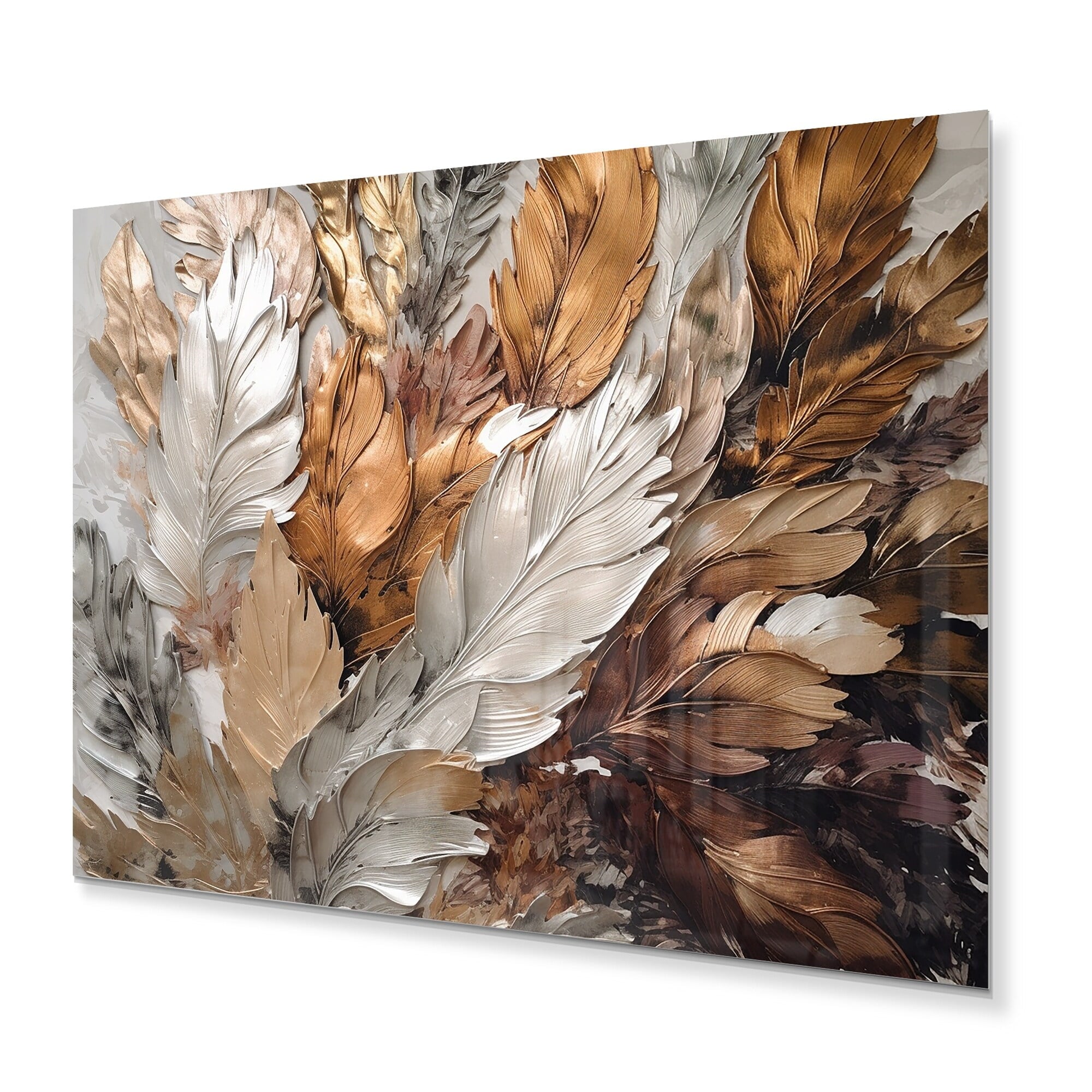 "Feather Extravaganza Gold IV" Glam Feather Metal Wall Art