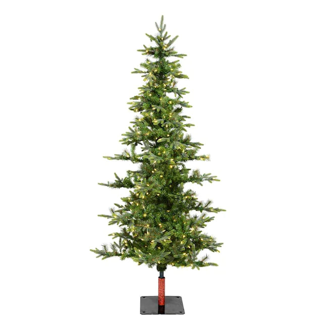 8-ft Pre-lit Traditional Slim Artificial Christmas Tree with LED Lights