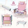 2-Pack Folding Backpack Beach Chair Table Set 5-Position Outdoor Reclining Chair Pink