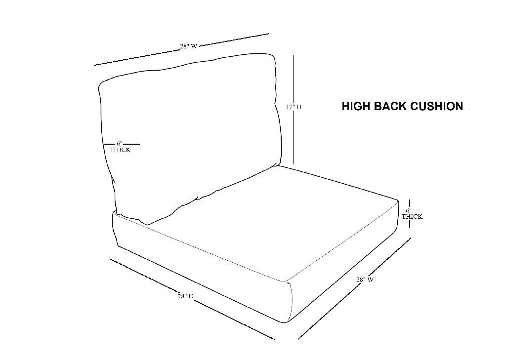 6 inch High Back Cushions for Chairs - TK Classics -ARMLESS