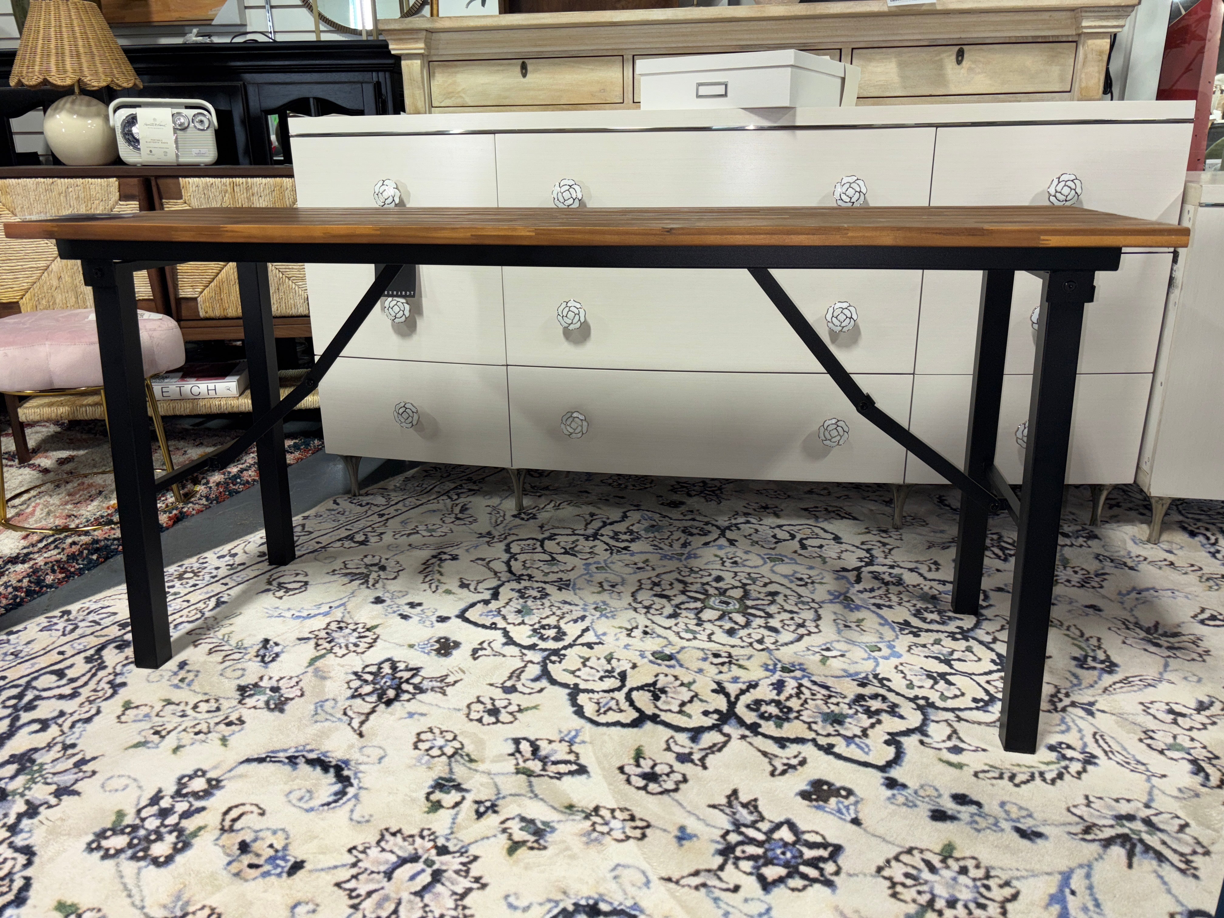 59" Tangkula Outdoor Dining Table with Acacia Wood Top and Metal Frame SHOWROOM ITEM