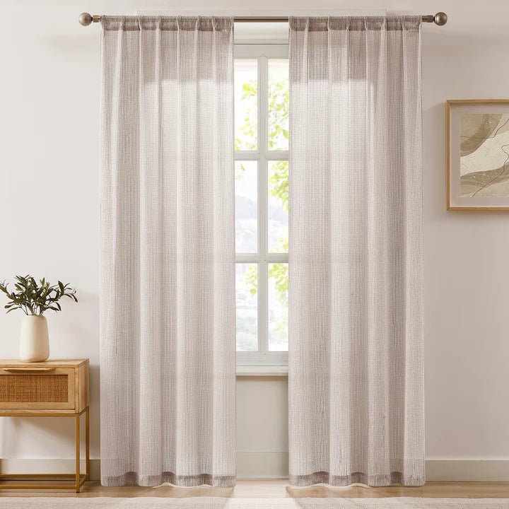 Milla Knitted Textured Sheer Window Curtain Panel Pair