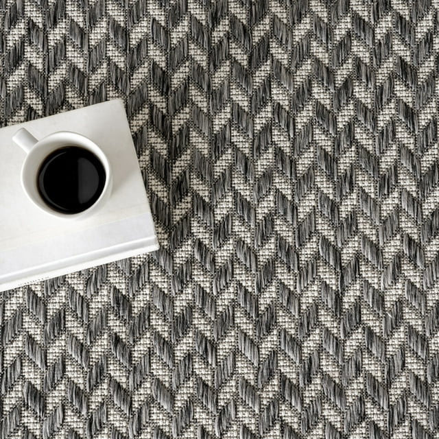 Camryn Herringbone Indoor/Outdoor Area Rug, 8' x 10', Camryn Light Grey