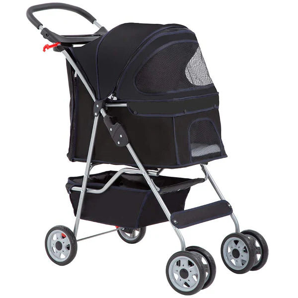 4-Wheel Folding Pet Stroller Carrier (Black)