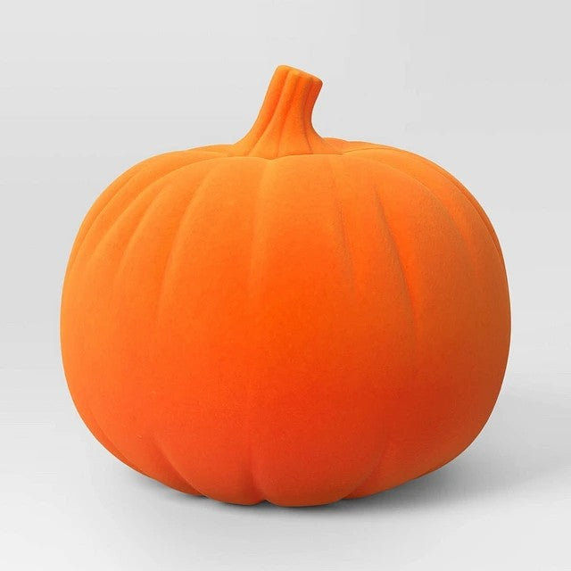 Flocked Neon Orange Pumpkin Décor