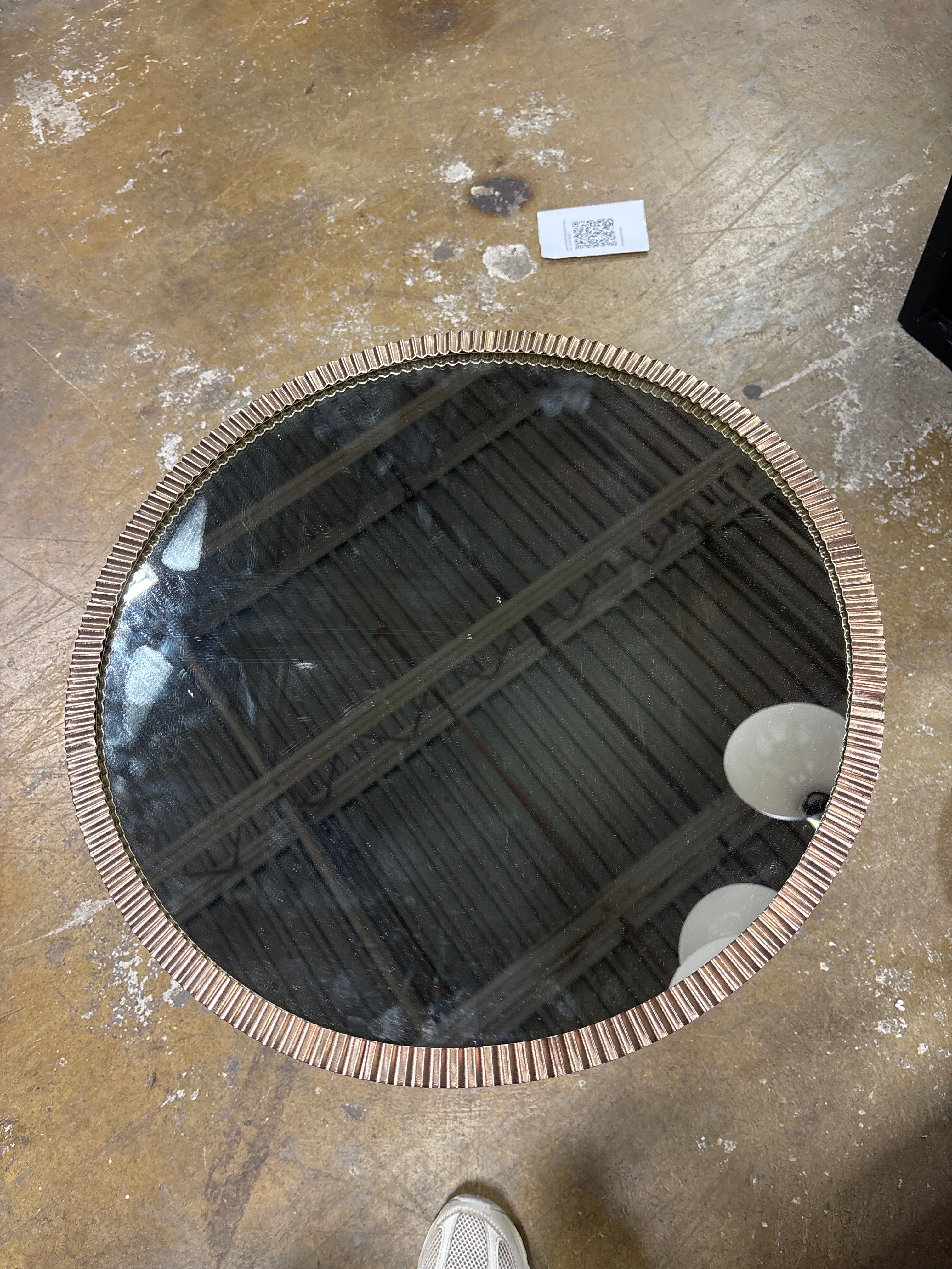 20" Round Pleated Wall Mirror - Antique Brass Finish SHOWROOM ITEM