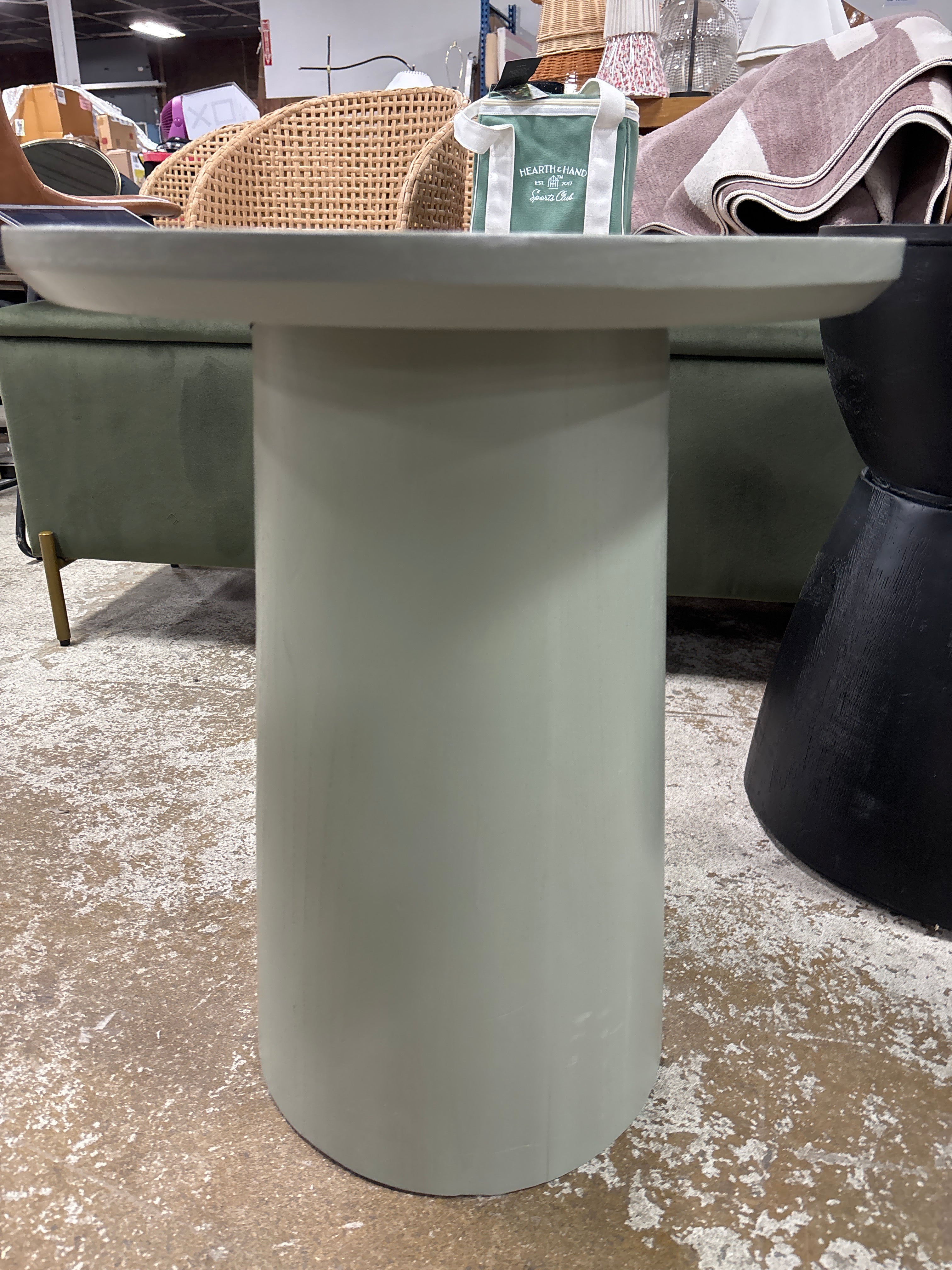 Wooden Round Pedestal Accent Side Table - Sage Green SHOWROOM ITEM
