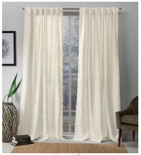 Bella Ivory Solid Sheer Hidden Tab / Rod Pocket Curtain (Set of 2)