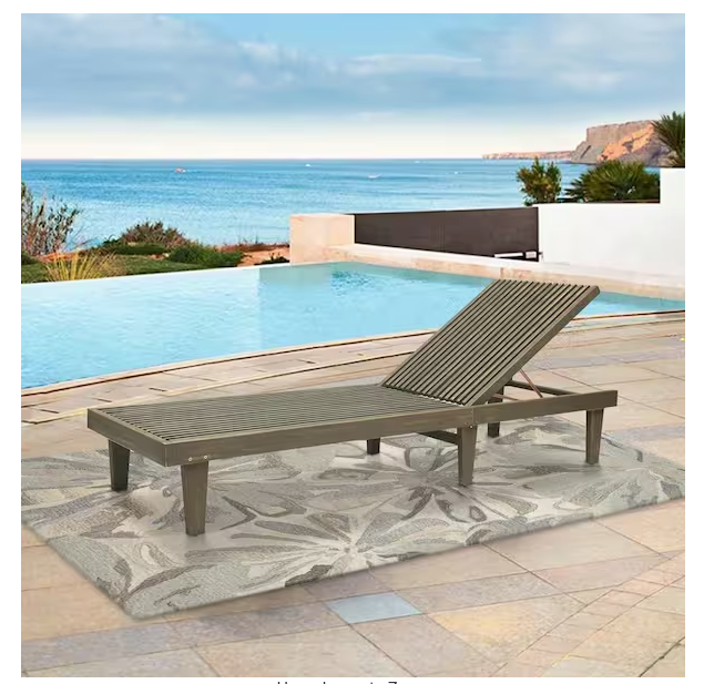 Grey Finish Wood Outdoor Patio Chaise Lounge