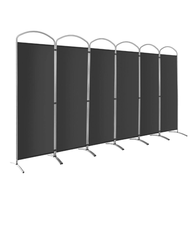 6-Panels Folding Privacy Screen Fabric Privacy Screen for Home in Grey