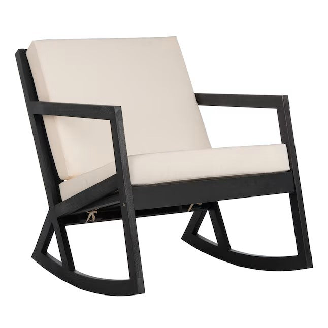 Vernon Black Wood Frame Rocking Chair with Off-white Cushioned Seat