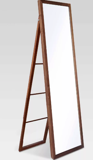 Wood Ladder Standing Mirror Brown