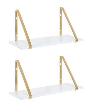 Soloman Modern Wooden Shelves, White and Gold, 2 Piece Set