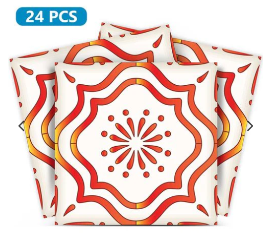 Orange and Red Pattern Backsplash Tile Stickers