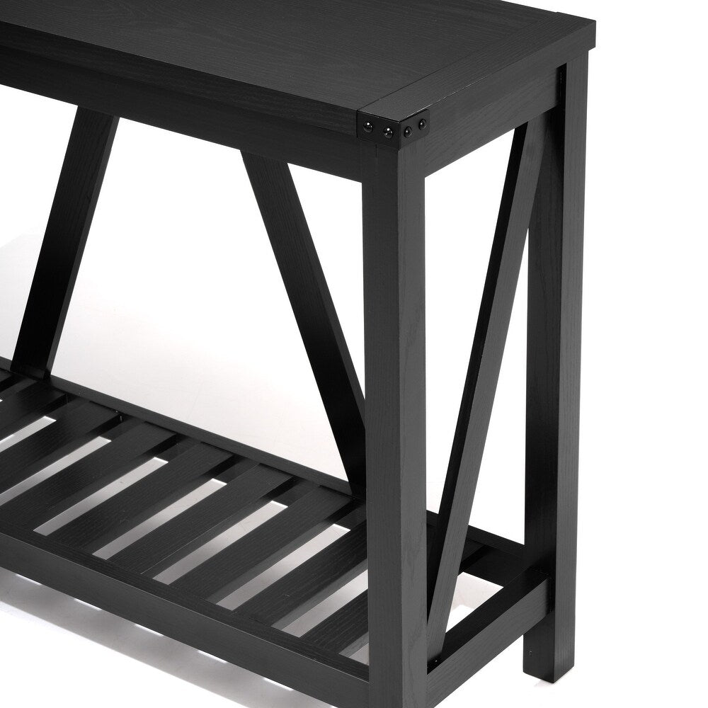 A-frame Entry Console Table Long Sofa Table with Shelf - Black