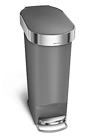 Slim Plastic Step Trash Can, Gray