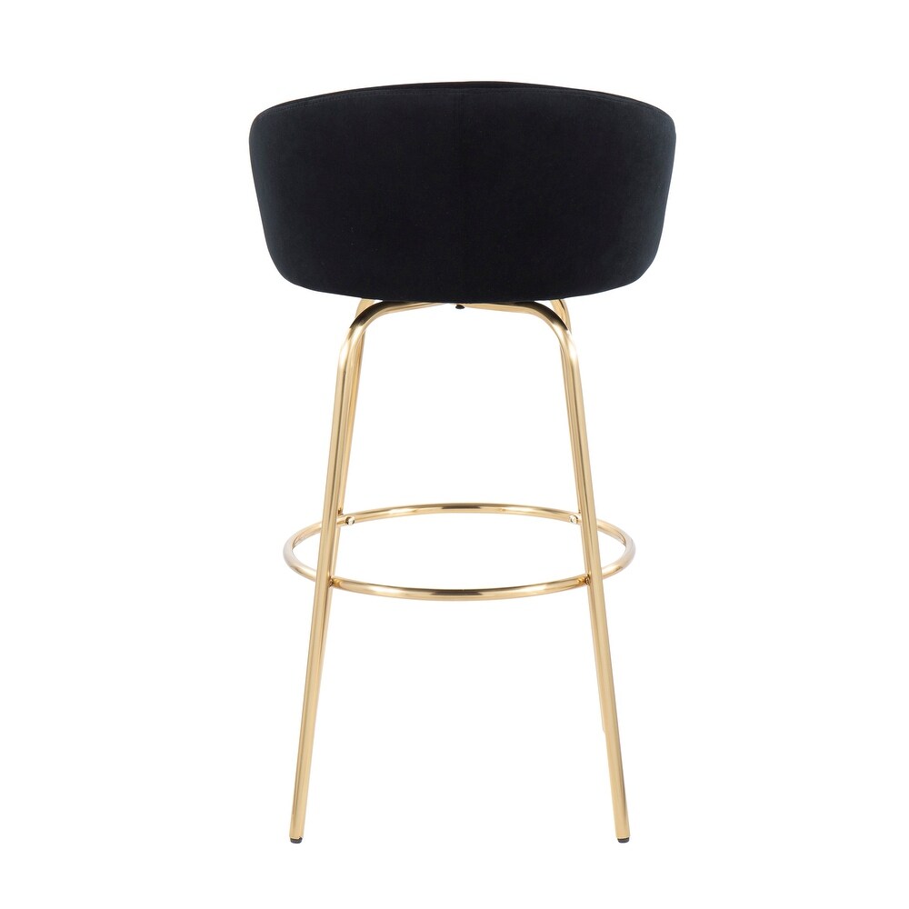 Battista Fixed-Height Gold Bar Stool with Round Gold Footrest (Set of 2) - Black Velvet/Gold
