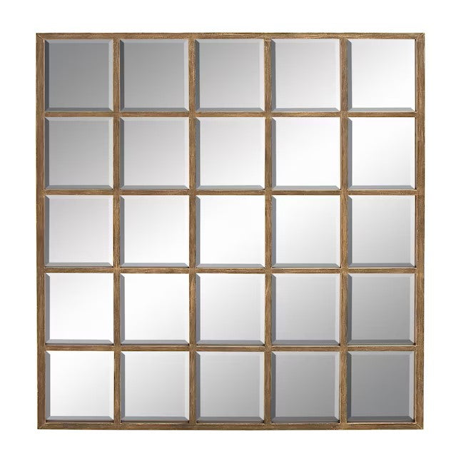 Window Pane Inspired Rectangle Framed Brown Wall Mirror