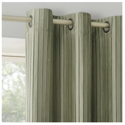 Cascade Pleated Velvet Blackout Grommet Curtain Panel Sage Green