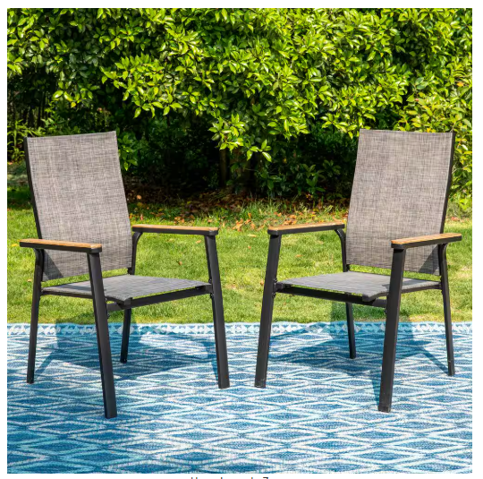 Black Stackable Lightweight Aluminum Patio Outdoor Dining Chair (2-Pack)