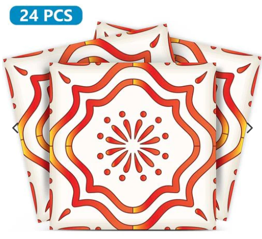 Orange and Red Pattern Backsplash Tile Stickers