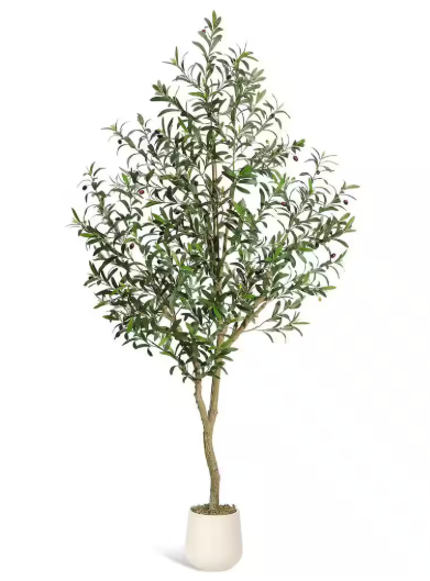 1PC Artificial Olive Trees, Tall Plant Potted Tree with White Planter