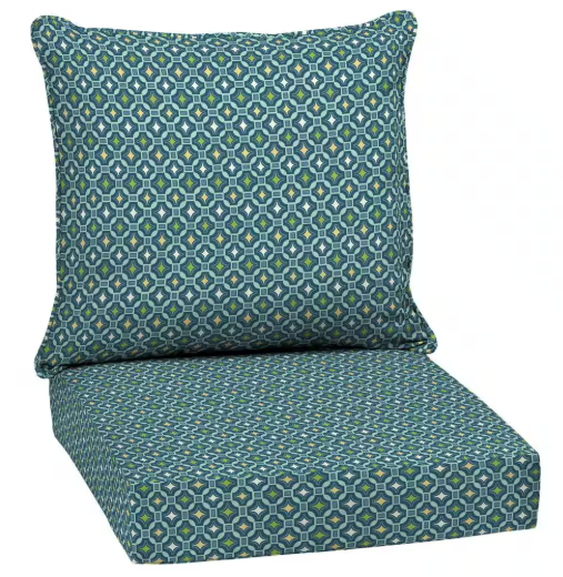 2-Piece Deep Seating Outdoor Lounge Chair Cushion in Sapphire Alana Tile