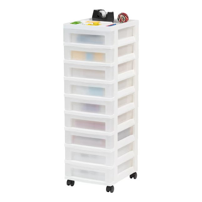 9-Drawers White Rolling Plastic Storage Drawer Cart