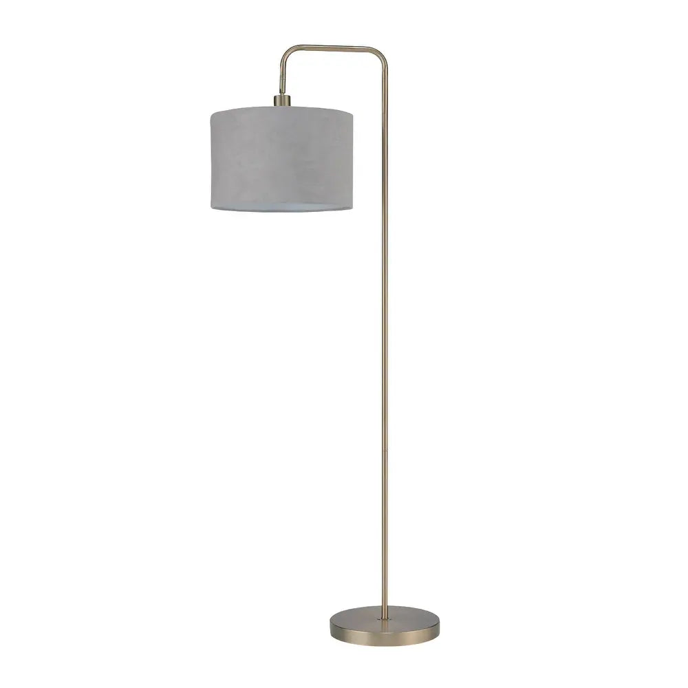 Barden Floor Lamp with Linen Shade - Brass Lamp w/Light Gray Velvet Shade