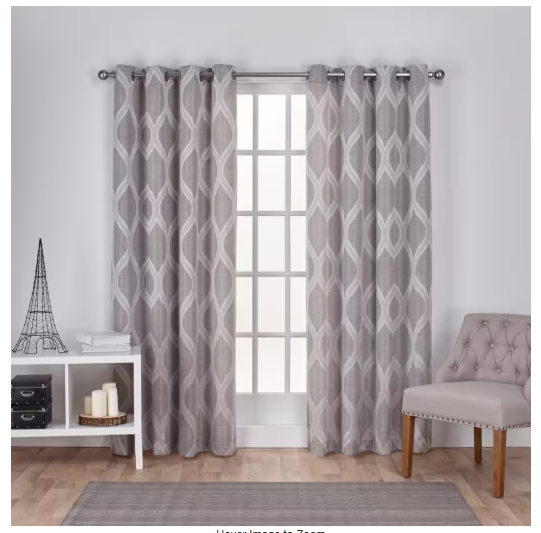 Montrose Ash Grey Ogee Light Filtering Grommet Top Curtain (Set of 2)