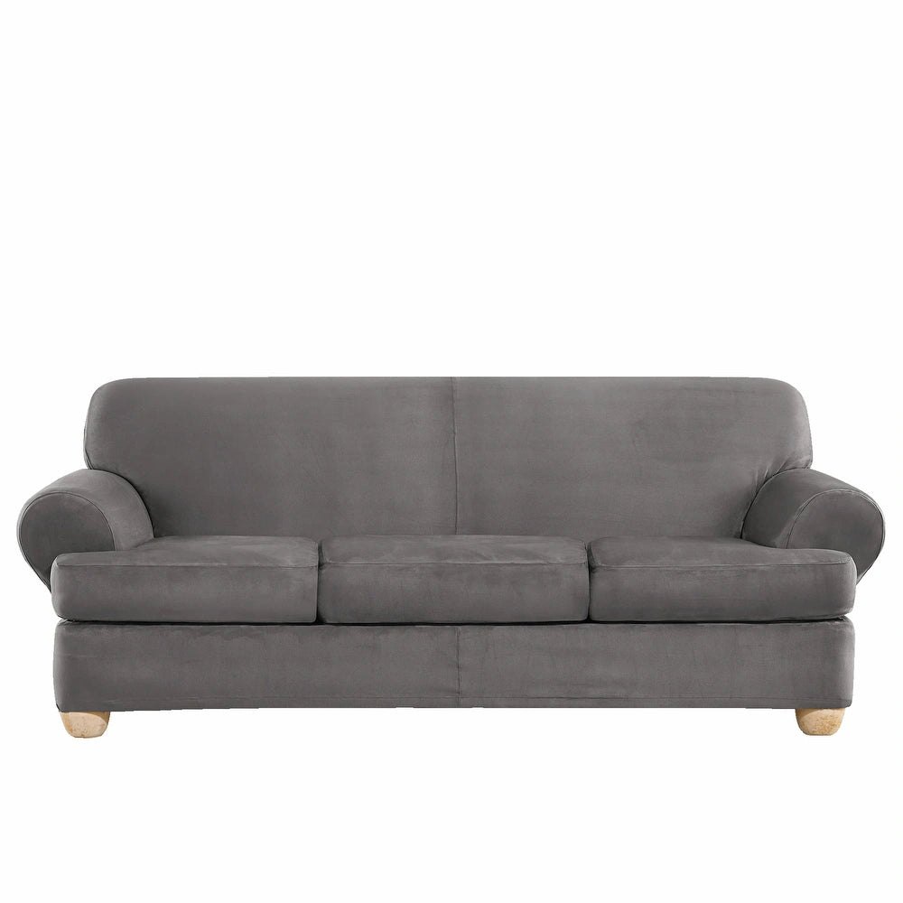 SureFit Ultimate Stretch Suede 4 Piece T Cushion Sofa Slipcover - Slate Gray
