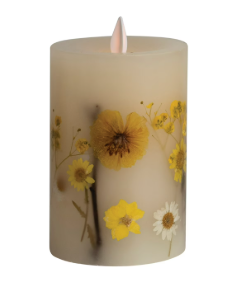 Pillar LED Candle with Daisy Inlay and Timer, Multicolor