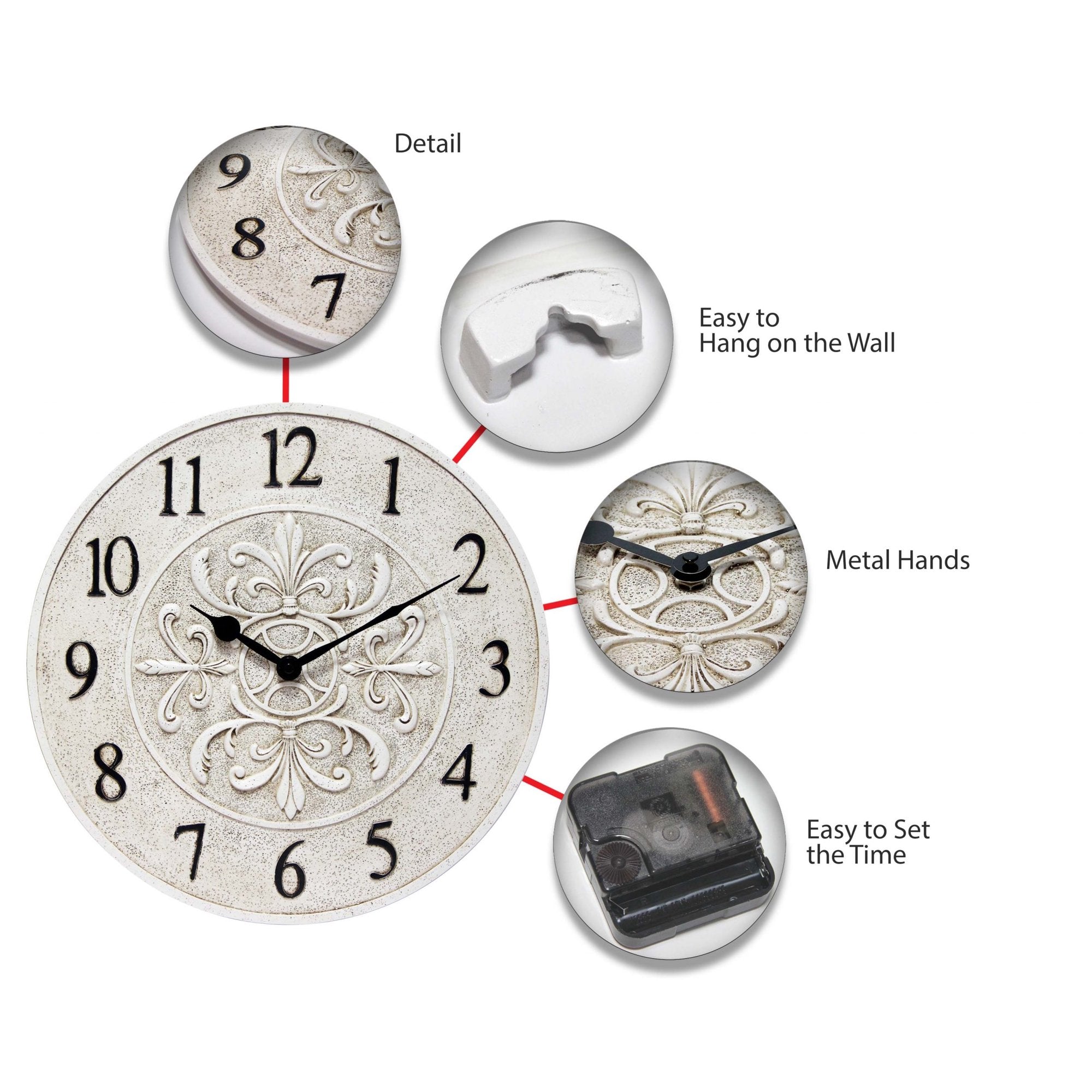 Blanc Fleur Weathered Off-White Outdoor 15-inch Analog Wall Clock