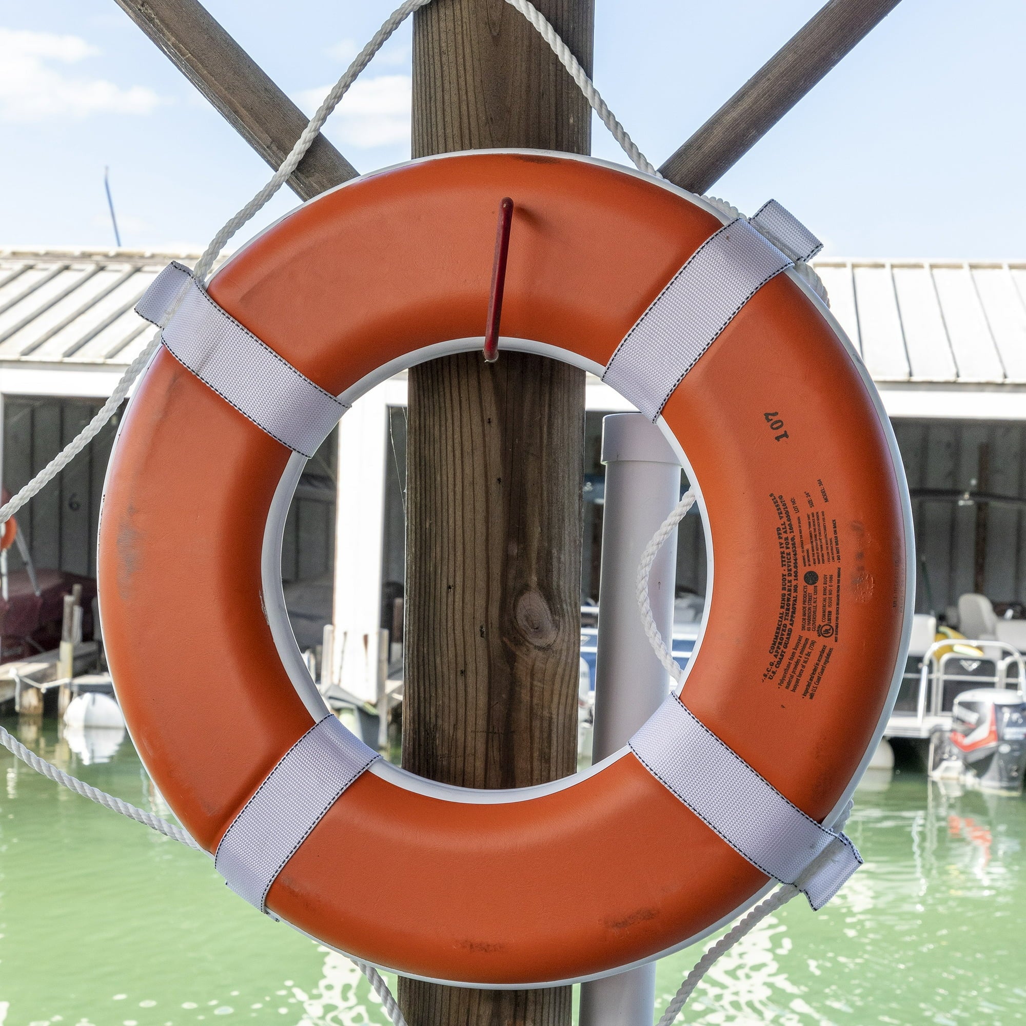 Vinyl Coated Foam Life Ring with White Grab Lines, Orange