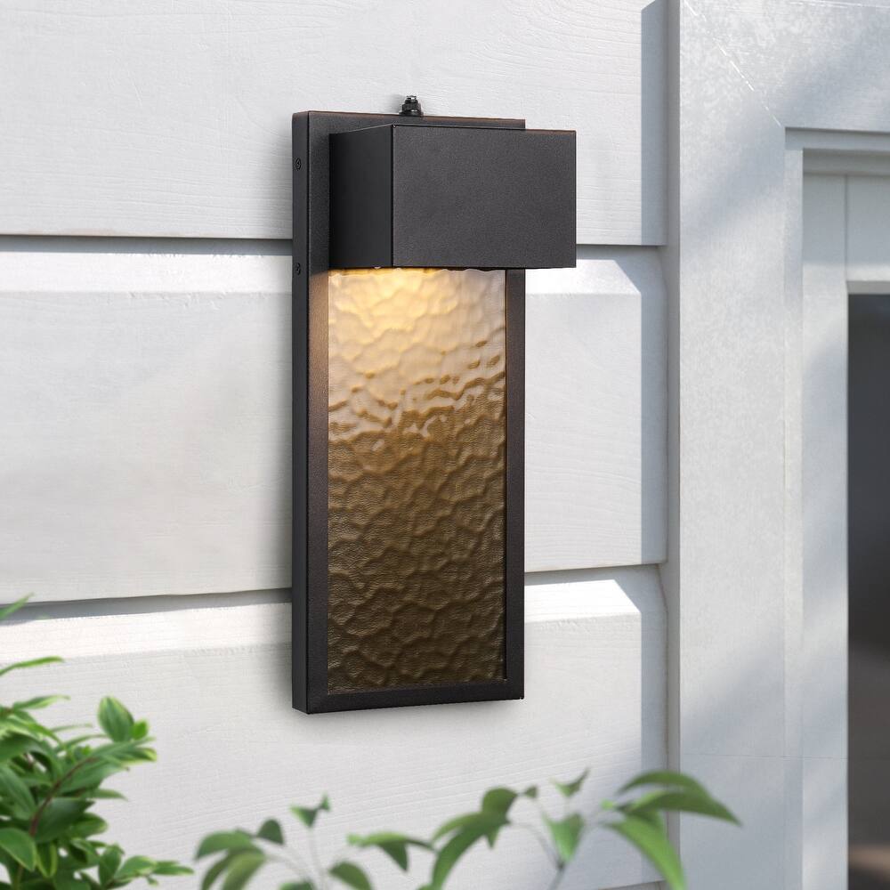 Black Modern Integrated LED Outdoor Wall Light Lantern Sconce - 2 Pack