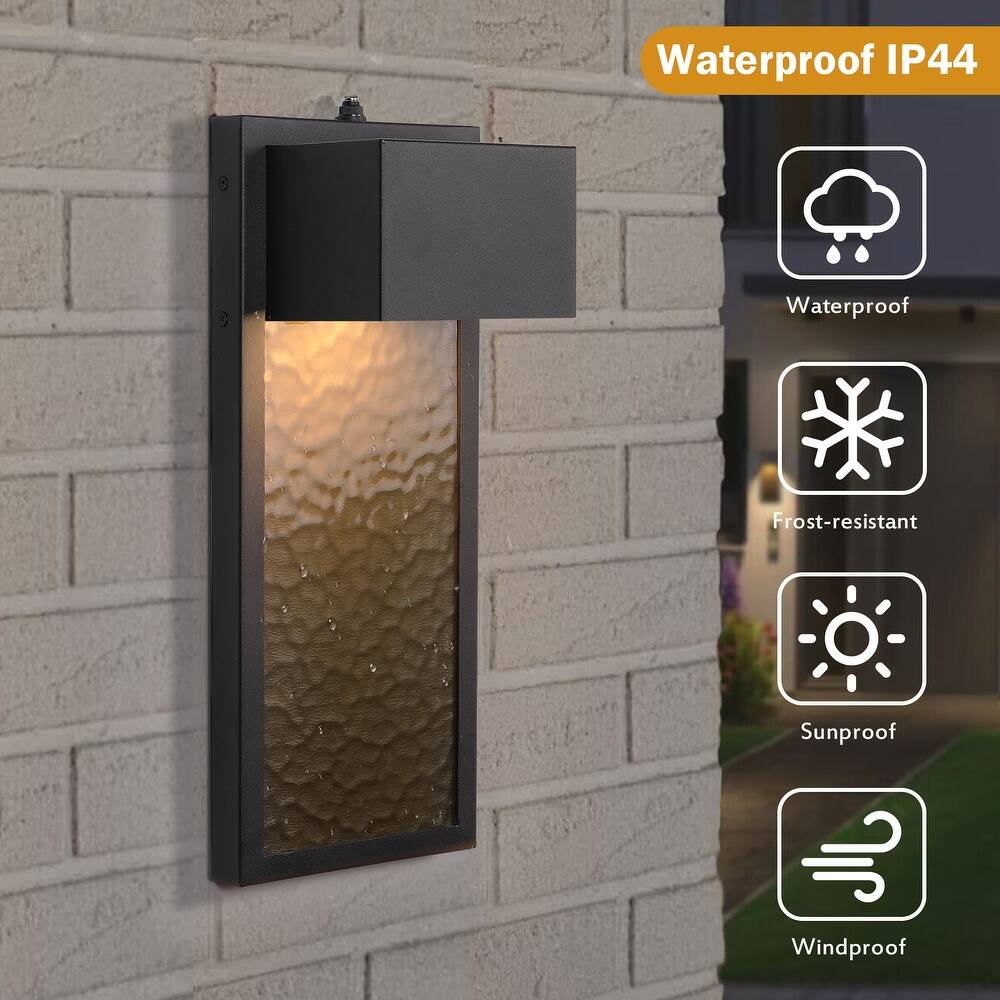 Black Modern Integrated LED Outdoor Wall Light Lantern Sconce - 2 Pack
