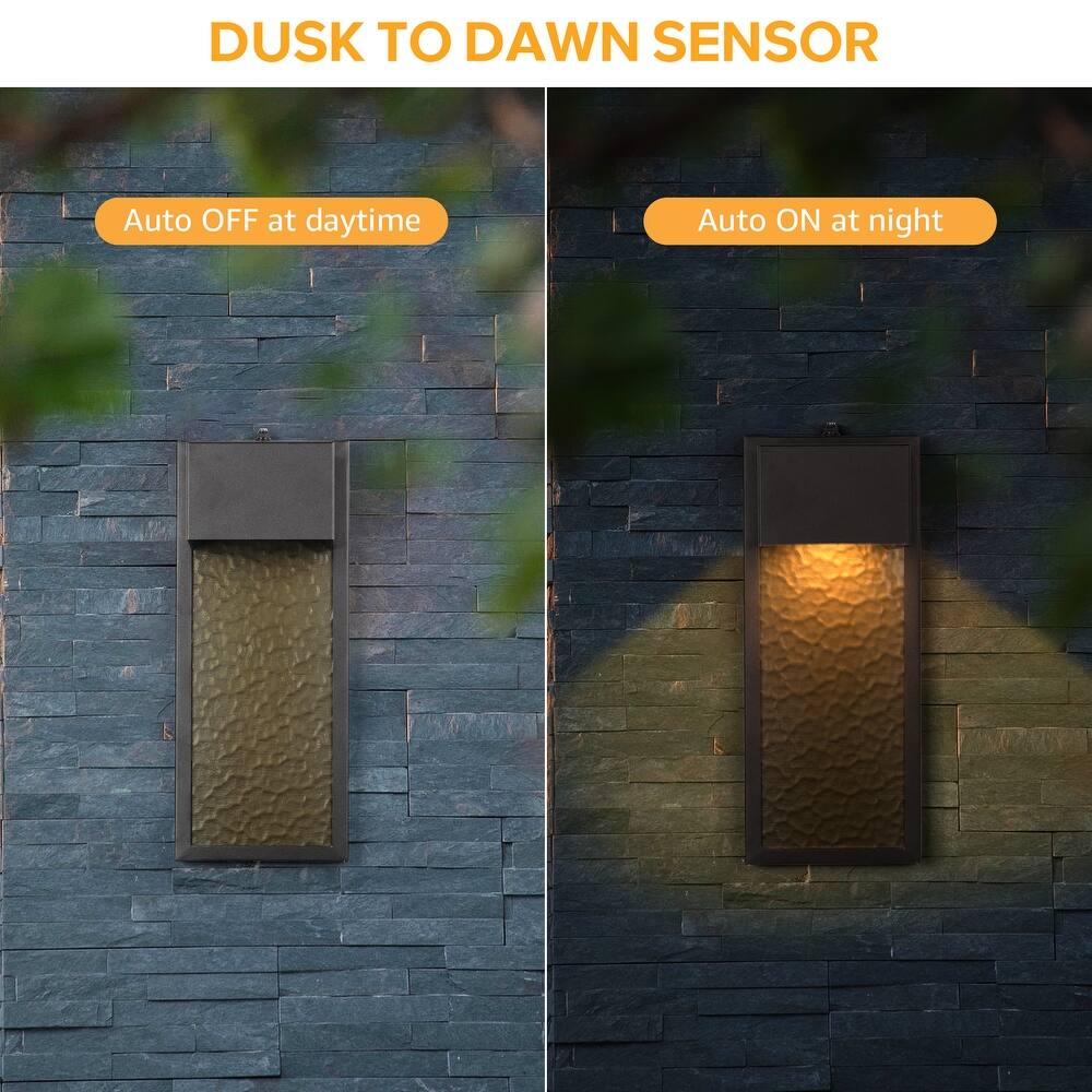 Black Modern Integrated LED Outdoor Wall Light Lantern Sconce - 2 Pack