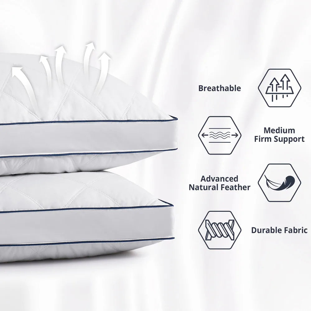 2 Pack Goose Feather Down Bed Pillow - White - Medium-Firm - King